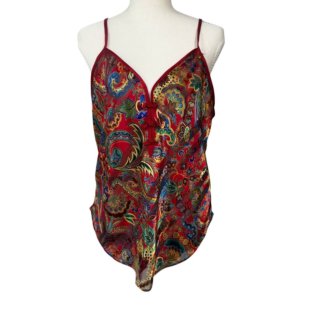 Vtg 90s Satin Paisley Cami Top Red Lingerie Coquette Boho Medium Festival Retro - Picture 3 of 16